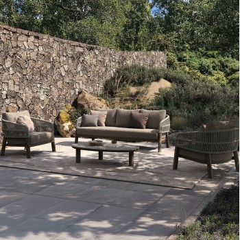 OUTDOOR LOUNGE SET 4PCS MAHAL FK6424.02 CREAM WHITE ALUMINUM--BEIGE OLEFIN & STRAP ROPE