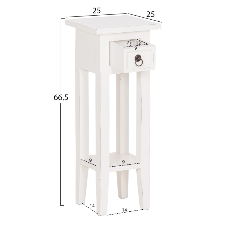 SIDE TABLE RAMU FK9484.03 MAHOGANY WOOD WITH A DRAWER IN WHITE 25x25x66.5Hcm.