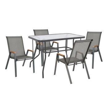 OUTDOOR DINING SET 5PCS LEONE FK10835.01 METAL CHAIRS & TABLE 110x60cm GREY