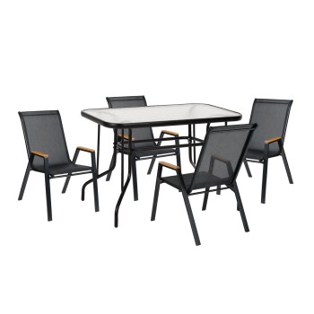 OUTDOOR DINING SET 5PCS LEONE FK10835.03 METAL CHAIRS & TABLE 110x60cm BLACK