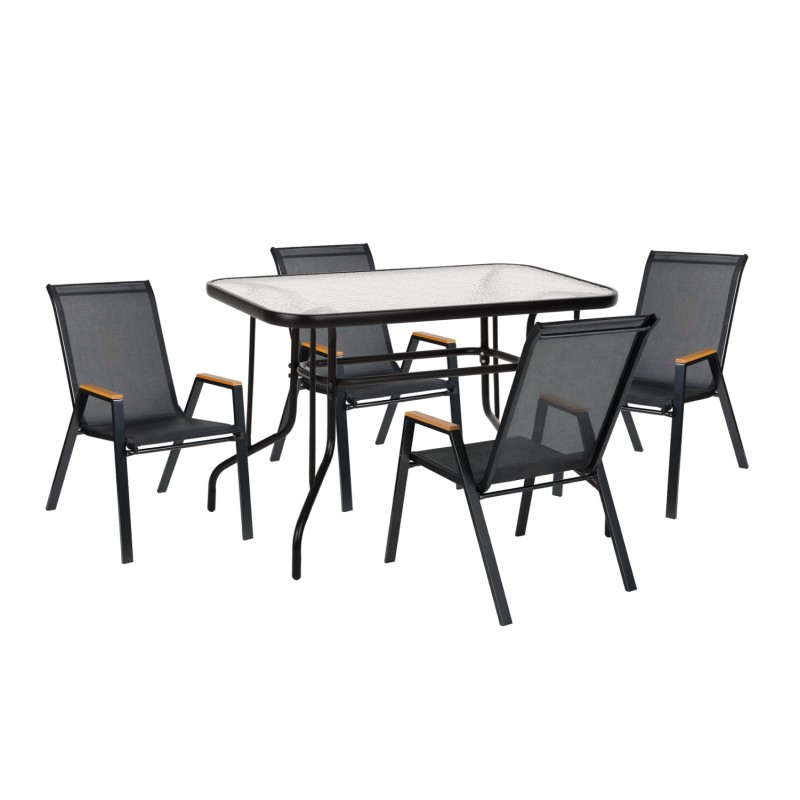 OUTDOOR DINING SET 5PCS LEONE FK10835.03 METAL CHAIRS & TABLE 110x60cm BLACK