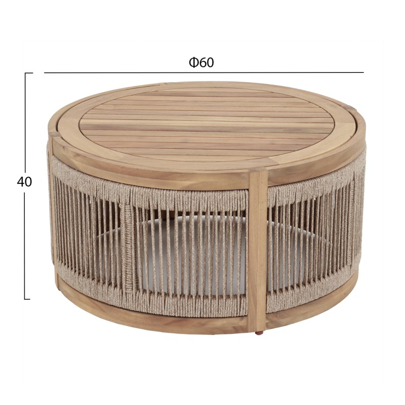 OUTDOOR ROUND COFFEE TABLE SERIES MORMONT FK6262.01 ACACIA WOOD IN NATURAL-BEIGE ROPE Φ60x40Hcm