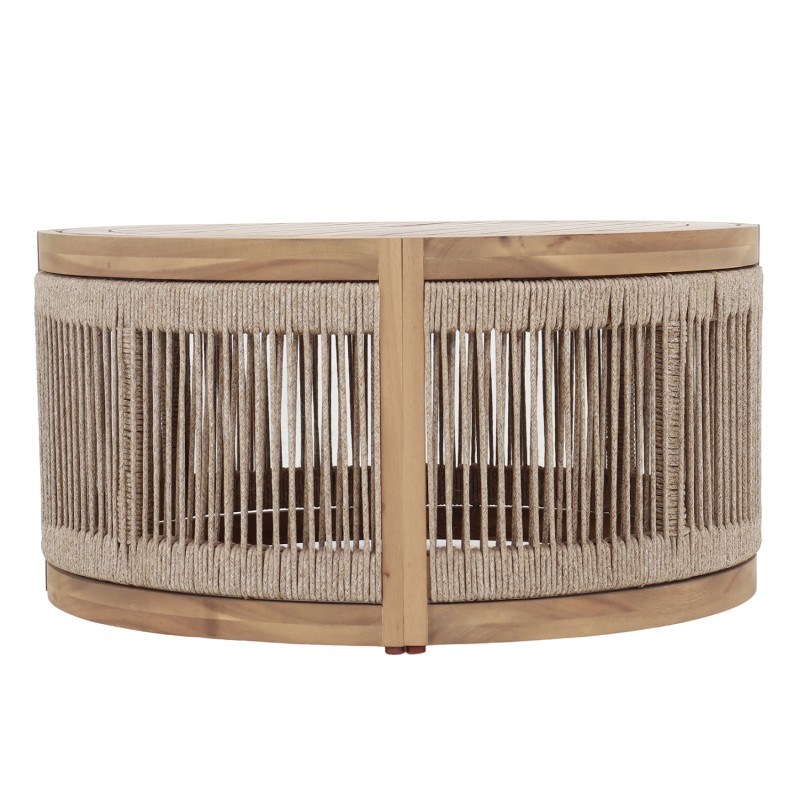 OUTDOOR ROUND COFFEE TABLE SERIES MORMONT FK6262.01 ACACIA WOOD IN NATURAL-BEIGE ROPE Φ60x40Hcm