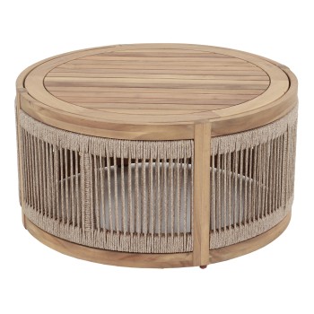OUTDOOR ROUND COFFEE TABLE SERIES MORMONT FK6262.01 ACACIA WOOD IN NATURAL-BEIGE ROPE Φ60x40Hcm