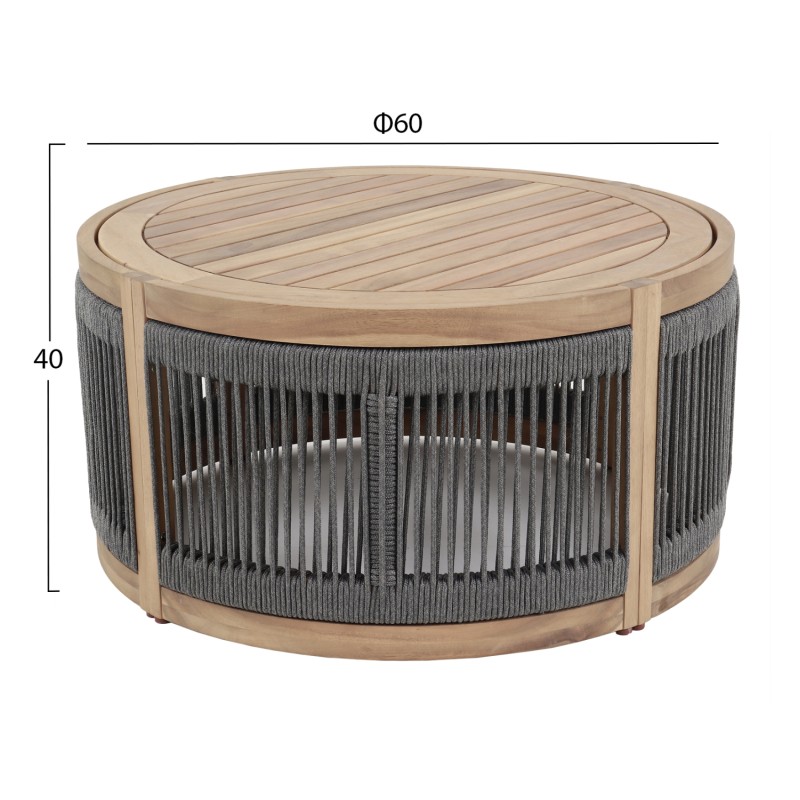 OUTDOOR ROUND COFFEE TABLE SERIES MORMONT FK6262.02 ACACIA WOOD IN NATURAL-GREY ROPE Φ60x40Hcm. OUTDOOR ROUND COFFEE TABLE SERIES MORMONT FK6262.02 ACACIA WOOD IN NATURAL-GREY ROPE Φ60x40Hcm.