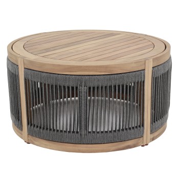 OUTDOOR ROUND COFFEE TABLE SERIES MORMONT FK6262.02 ACACIA WOOD IN NATURAL-GREY ROPE Φ60x40Hcm.
