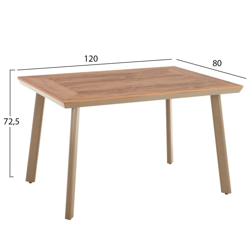 ALUMINUM DINING TABLE TABER FK5562.04 CAPPUCCINO WITH POLYWOOD TOP 120x80x72.5Hcm. ALUMINUM DINING TABLE TABER FK5562.04 CAPPUCCINO WITH POLYWOOD TOP 120x80x72.5Hcm.