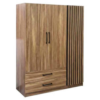 WARDROBE 3-LEAF WITH 2 DRAWERS HARRY FK18390.01 MELAMINE IN NATURAL WOOD & BLACK 150x55x180Hcm