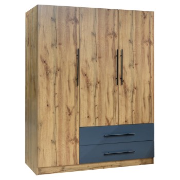WARDROBE 3-LEAF WITH 2 DRAWERS CARYS FK746.12 MELAMINE IN NATURAL/GREY 150x55.5x160Hcm