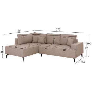 CORNER SOFA-BED WITH STORAGE SPACE SAFFIRA FK3303.03L BEIGE FABRIC 270x195x100Hcm.