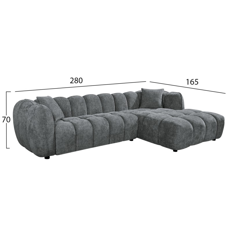 CORNER SOFA (RIGHT) LYKKE FK3326.01R GREY FABRIC 280x89-165(chaise)x70Hcm. CORNER SOFA (RIGHT) LYKKE FK3326.01R GREY FABRIC 280x89-165(chaise)x70Hcm.