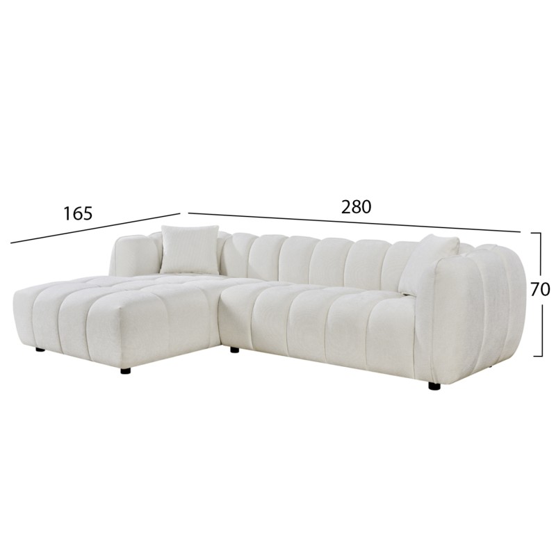 CORNER SOFA (LEFT) LYKKE FK3326.02L ECRU FABRIC 280x89-165(chaise)x70Hcm. CORNER SOFA (LEFT) LYKKE FK3326.02L ECRU FABRIC 280x89-165(chaise)x70Hcm.