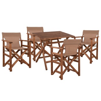 OUTDOOR DINING SET 5PCS LIMNOS FK10871.01 BEECH WOOD IN WALNUT--TEXTILENE IN MOCHA