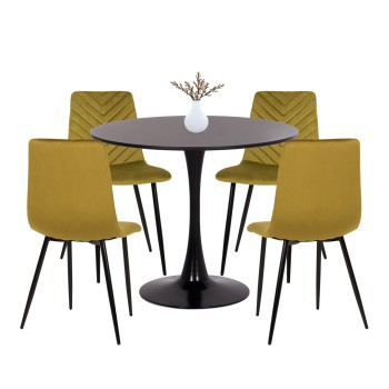 DINING SET 5PCS BROLIN FK10866 ROUND TABLE & 4 DINING CHAIRS IN OLIVE GREEN