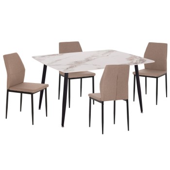 DINING SET 5PCS DIAZ FK10867.04 TABLE & DINING CHAIRS WITH BEIGE FABRIC