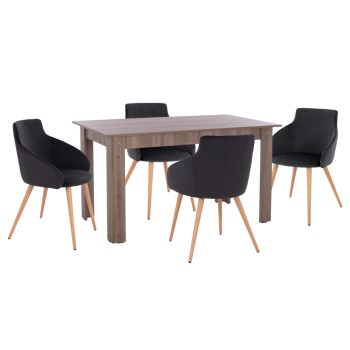 DINING SET 5PCS KELVIN FK10886.05 MELAMINE IN SONAMA OAK--BLACK VELVET