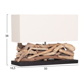 TABLE LAMP RECTANGULAR TWIGGY FK4432 DRIFTWOOD & WHITE CAP 50x16.5x38Hcm.