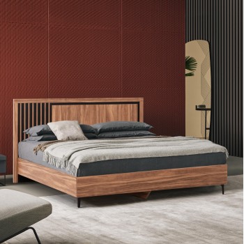 DOUBLE BED WITH MATTRESS HARRY FK10808.01 MELAMINE IN NATURAL WOOD COLOR & BLACK--FOR 160x200cm DOUBLE BED WITH MATTRESS HARRY FK10808.01 MELAMINE IN NATURAL WOOD COLOR & BLACK--FOR 160x200cm