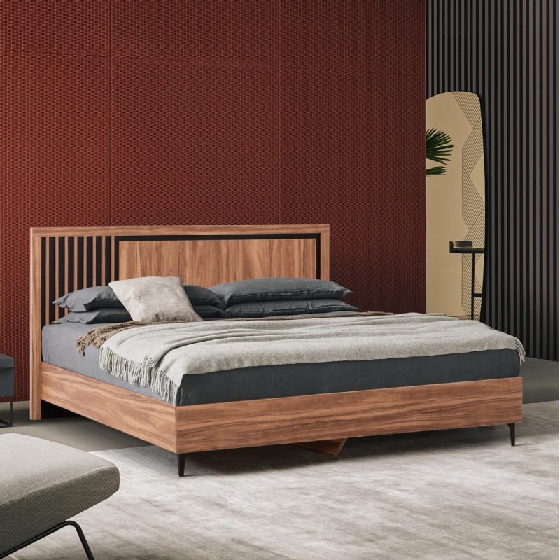 DOUBLE BED WITH MATTRESS HARRY FK10808.01 MELAMINE IN NATURAL WOOD COLOR & BLACK--FOR 160x200cm DOUBLE BED WITH MATTRESS HARRY FK10808.01 MELAMINE IN NATURAL WOOD COLOR & BLACK--FOR 160x200cm