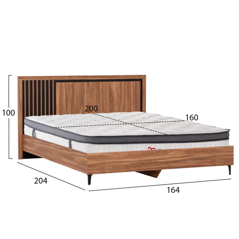 DOUBLE BED WITH MATTRESS HARRY FK10808.01 MELAMINE IN NATURAL WOOD COLOR & BLACK--FOR 160x200cm DOUBLE BED WITH MATTRESS HARRY FK10808.01 MELAMINE IN NATURAL WOOD COLOR & BLACK--FOR 160x200cm