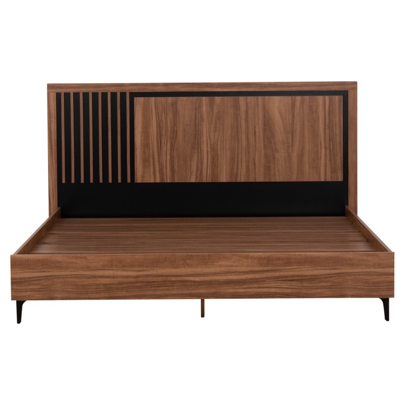 DOUBLE BED WITH MATTRESS HARRY FK10808.01 MELAMINE IN NATURAL WOOD COLOR & BLACK--FOR 160x200cm DOUBLE BED WITH MATTRESS HARRY FK10808.01 MELAMINE IN NATURAL WOOD COLOR & BLACK--FOR 160x200cm