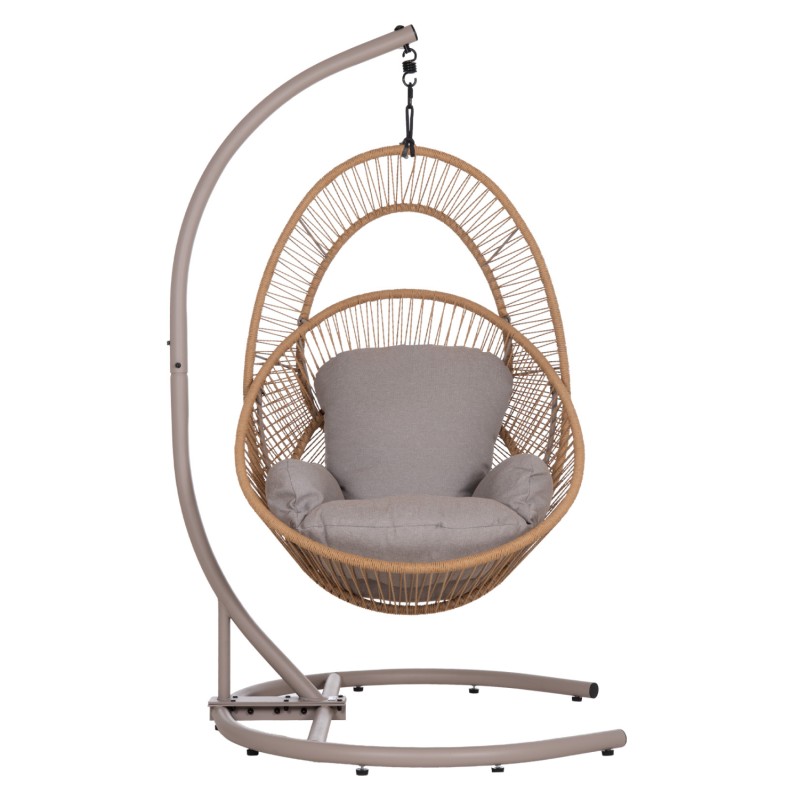 HANGING NEST RULER FK6083.02 METAL IN CAPPUCCINO-SYNTH.RATTAN IN NATURAL-GREY CUSHIONS 120x110x190Hcm. HANGING NEST RULER FK6083.02 METAL IN CAPPUCCINO-SYNTH.RATTAN IN NATURAL-GREY CUSHIONS 120x110x190Hcm.