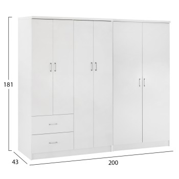 WARDROBE 6-LEAF BLAKELY FK21235.05 MELAMINE IN WHITE COLOR 201x43x181Hcm. WARDROBE 6-LEAF BLAKELY FK21235.05 MELAMINE IN WHITE COLOR 201x43x181Hcm.