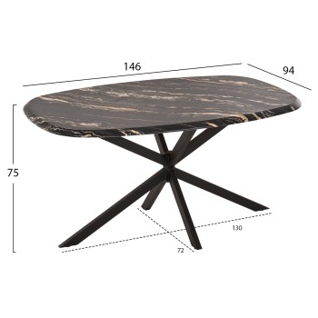 DINING TABLE OVAL RODDEN FK11903.02 WERZALIT TABLETOP IN BLACK/GOLD MARBLE LOOK-BLACK METAL BASE 146x94x75Hcm.