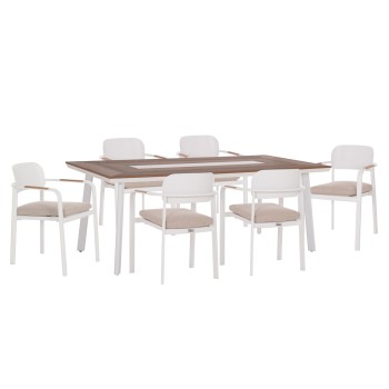 OUTDOOR DINING SET 7PCS ELARA FK10827.02 ALUMINUM IN WHITE--POLYWOOD