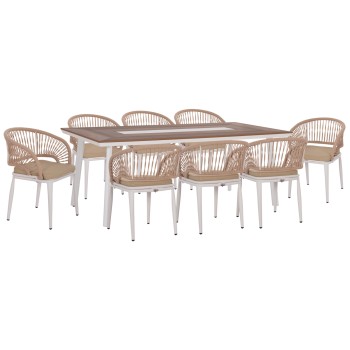 OUTDOOR DINING SET 9PCS MAGNET FK10828.02 ALUMINUM IN WHITE--POLYWOOD--P.E.ROPE
