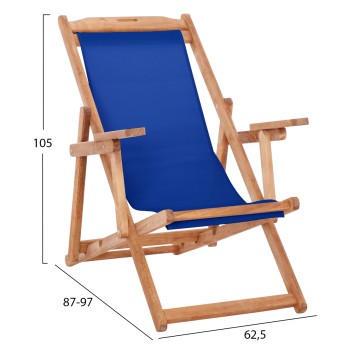 FOLDING BEACH CHAIR LIMNOS FK11433.01T BEECH WOOD NATURAL COLOR WITH ARMS TEXTLINE FABRIC BLUE