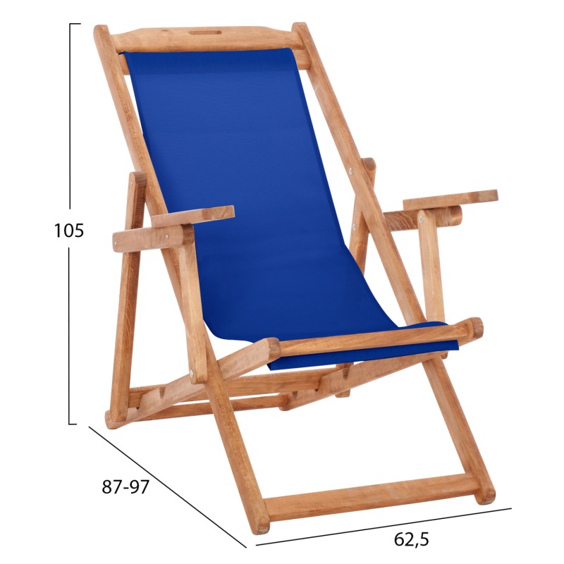 FOLDING BEACH CHAIR LIMNOS FK11433.01T BEECH WOOD NATURAL COLOR WITH ARMS TEXTLINE FABRIC BLUE FOLDING BEACH CHAIR LIMNOS FK11433.01T BEECH WOOD NATURAL COLOR WITH ARMS TEXTLINE FABRIC BLUE