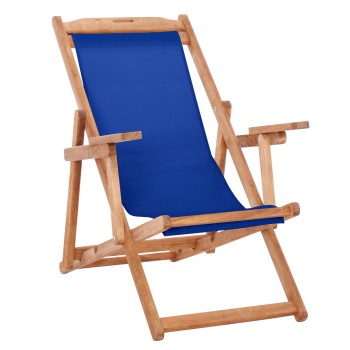 FOLDING BEACH CHAIR LIMNOS FK11433.01T BEECH WOOD NATURAL COLOR WITH ARMS TEXTLINE FABRIC BLUE