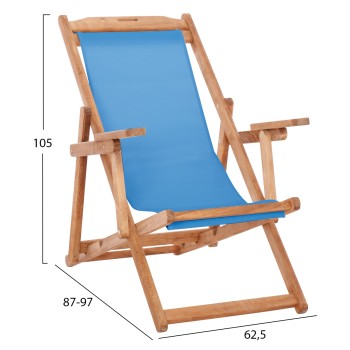 FOLDING BEACH CHAIR LIMNOS FK11433.08T BEECH WOOD NATURAL COLOR WITH ARMS TEXTLINE IN SKY BLUE