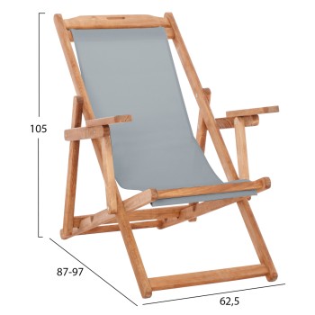 FOLDING BEACH CHAIR LIMNOS FK11433.10T BEECH WOOD NATURAL COLOR WITH ARMS TEXTLINE IN GREY
