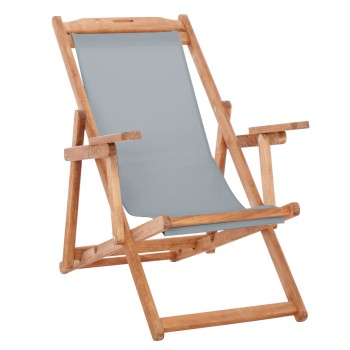 FOLDING BEACH CHAIR LIMNOS FK11433.10T BEECH WOOD NATURAL COLOR WITH ARMS TEXTLINE IN GREY