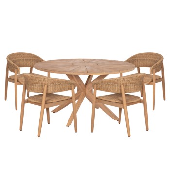 OUTDOOR DINING SET 5PCS CORTEN FK10909 ACACIA WOOD & ROPE IN NATURAL COLORS