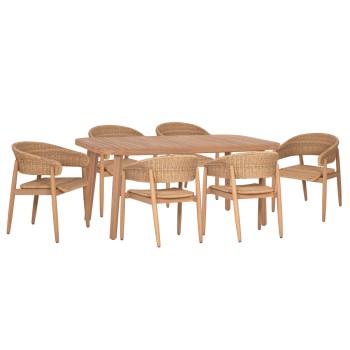 OUTDOOR DINING SET 7PCS CORT FK10908 ACACIA WOOD & ROPE IN NATURAL COLORS