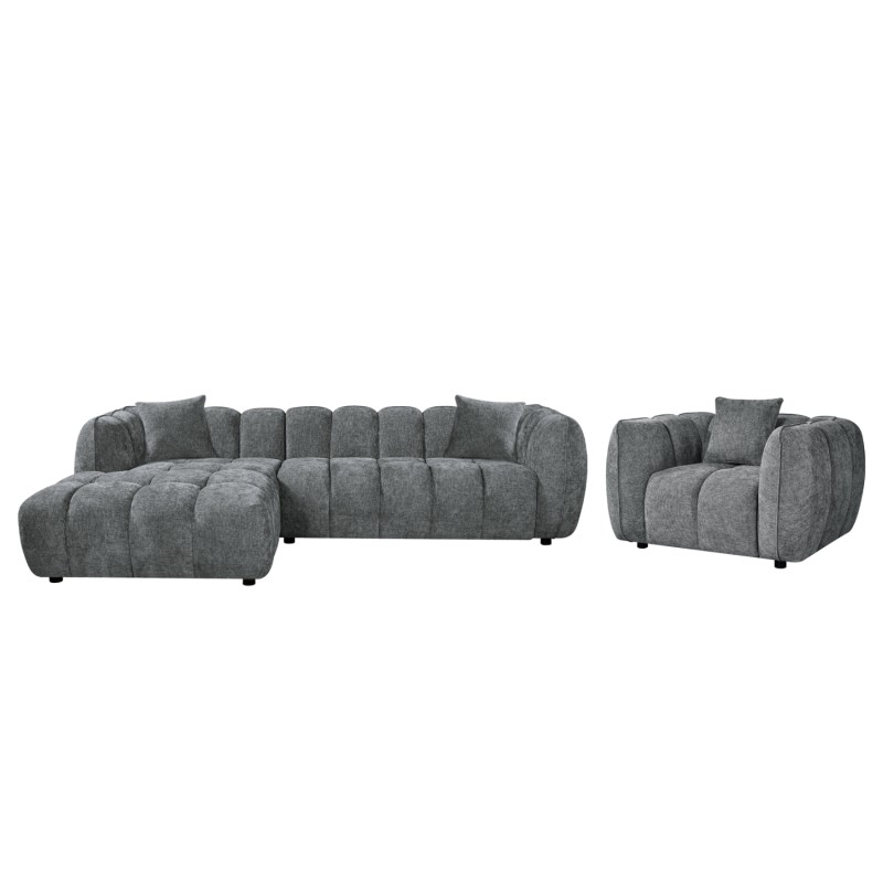 SET CORNER SOFA (LEFT)-ARMCHAIR LOUNGE LYKKE FK10820.01L GREY FABRIC SET CORNER SOFA (LEFT)-ARMCHAIR LOUNGE LYKKE FK10820.01L GREY FABRIC