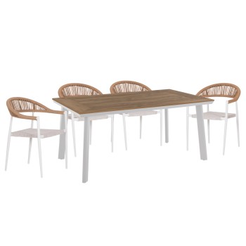 OUTDOOR DINING SET 5PCS BERG FK10823.01 ALUMINUM-POLYWOOD-TEXTILENE---WHITE