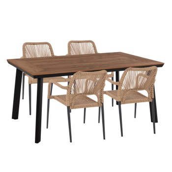 OUTDOOR DINING SET 5PCS TABER FK10824.02 ALUMINUM IN DARK GREY--POLYWOOD--P.E.ROPE IN BEIGE