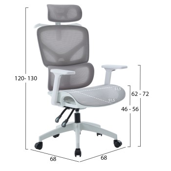 OFFICE CHAIR APEX FK1227.02 WHITE PP--LIGHT GREY MESH FABRIC 68x68x120-130Hcm. OFFICE CHAIR APEX FK1227.02 WHITE PP--LIGHT GREY MESH FABRIC 68x68x120-130Hcm.