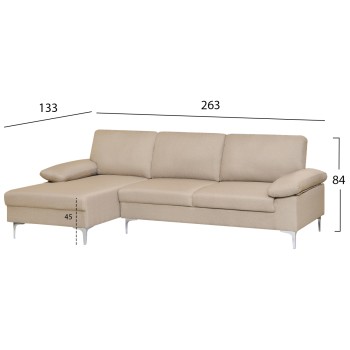 SOFA LEFT CORNER ANTON FK3340.02L IVORY FABRIC--METAL LEGS 260x130x84Hcm SOFA LEFT CORNER ANTON FK3340.02L IVORY FABRIC--METAL LEGS 260x130x84Hcm