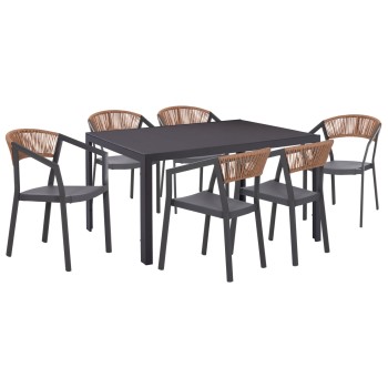 OUTDOOR DINING SET 7PCS MIRI FK10875.01 GREY METAL TABLE--ALUMINUM CHAIRS