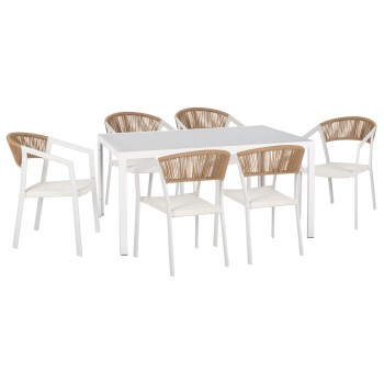 OUTDOOR DINING SET 7PCS MIRI FK10875.03 WHITE METAL TABLE--ALUMINUM CHAIRS
