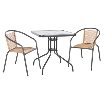 OUTDOOR 3PCS DINING SET FIGO FK10878.02 METAL IN GREY--P.E.RATTAN IN NATURAL