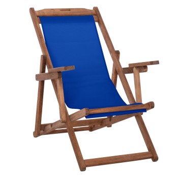 BEACH CHAIR WITH ARMS & BLUE TEXTILENE LIMNOS FK11708.01T BEECH WOOD IN WALNUT 62.5x97x105Hcm.