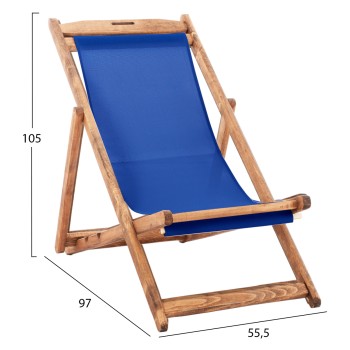 BEACH CHAIR WITH TEXTILENE FABRIC IN BLUE LIMNOS FK11711.01T BEECH WOOD IN NATURAL 55.5x97x105H
