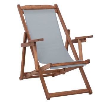 BEACH CHAIR WITH ARMS & GREY TEXTILENE LIMNOS FK11708.10T BEECH WOOD IN WALNUT 62.5x97x105Hcm.