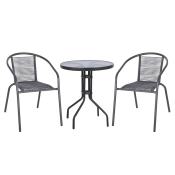 OUTDOOR 3PCS DINING SET LIMA FK10879.01 METAL & P.E.RATTAN IN GREY (ROUND)